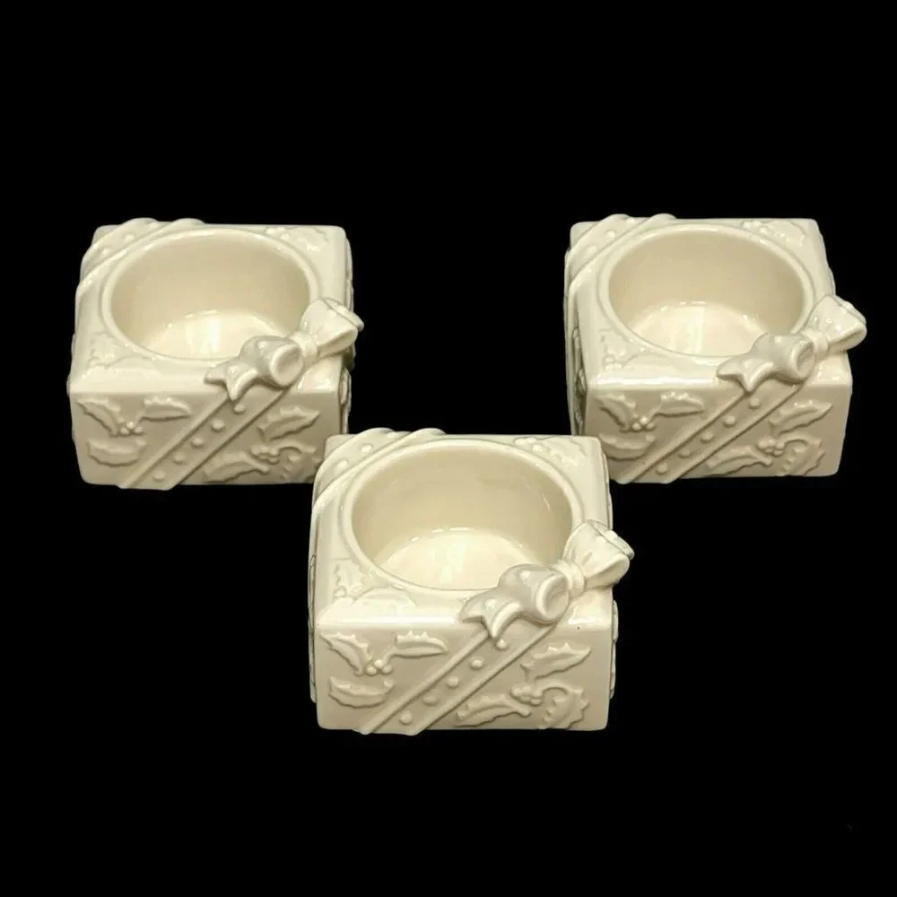 3 Lenox Ivory Candle Holder Tea Light Votive Holidays
